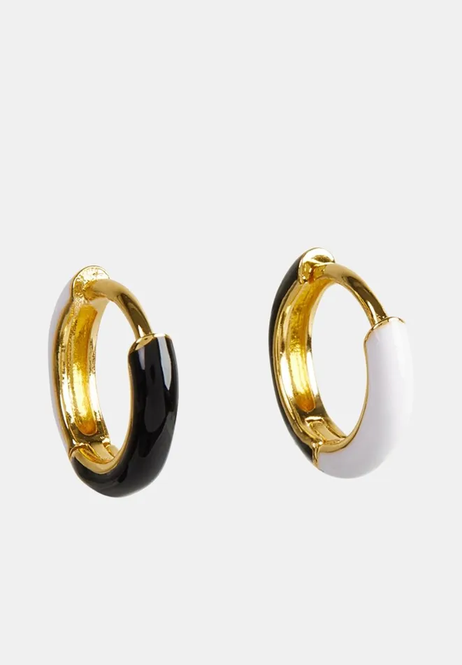 Hush Jewellery Women Effie Enamel Hoop Earring Goldblackwhite