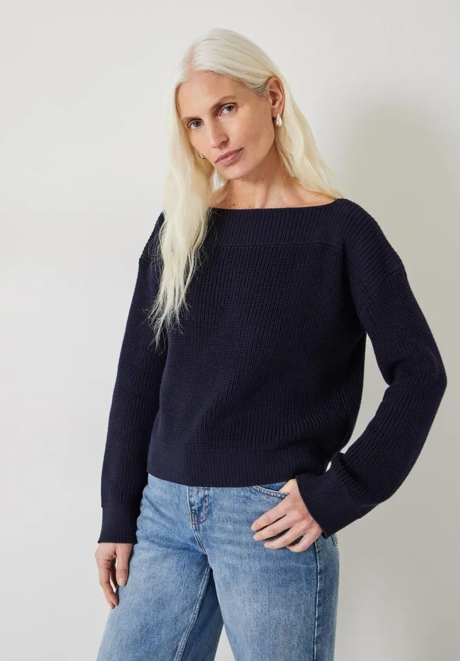 Hush Jumpers and Cardigans Women Aubrey Ribbed Boat Neck Cotton Jumper Navy