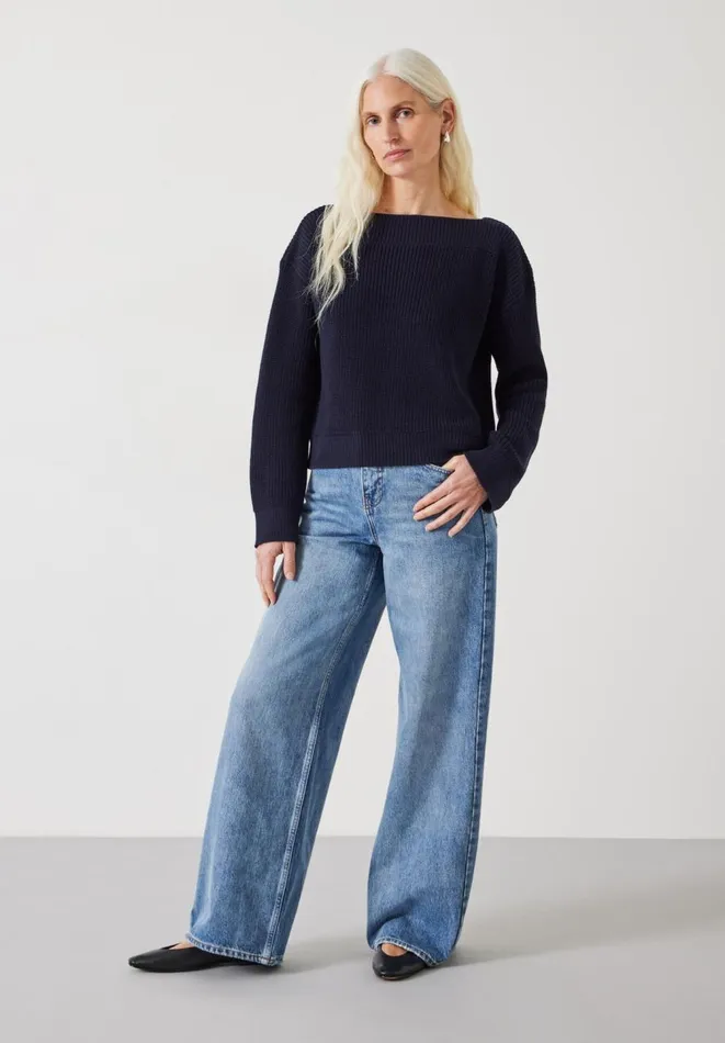 Hush Jumpers and Cardigans Women Aubrey Ribbed Boat Neck Cotton Jumper Navy