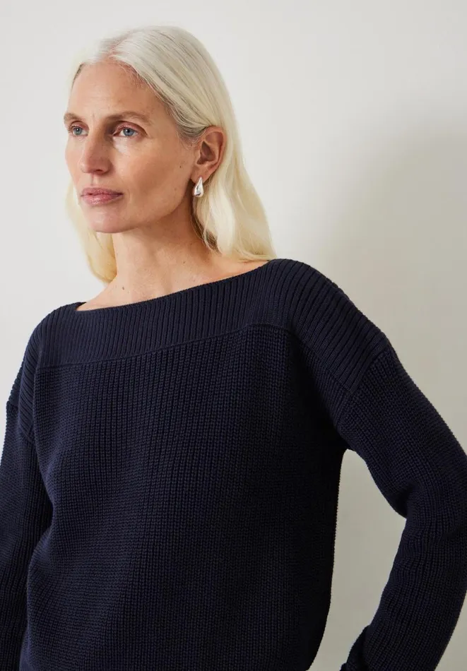 Hush Jumpers and Cardigans Women Aubrey Ribbed Boat Neck Cotton Jumper Navy