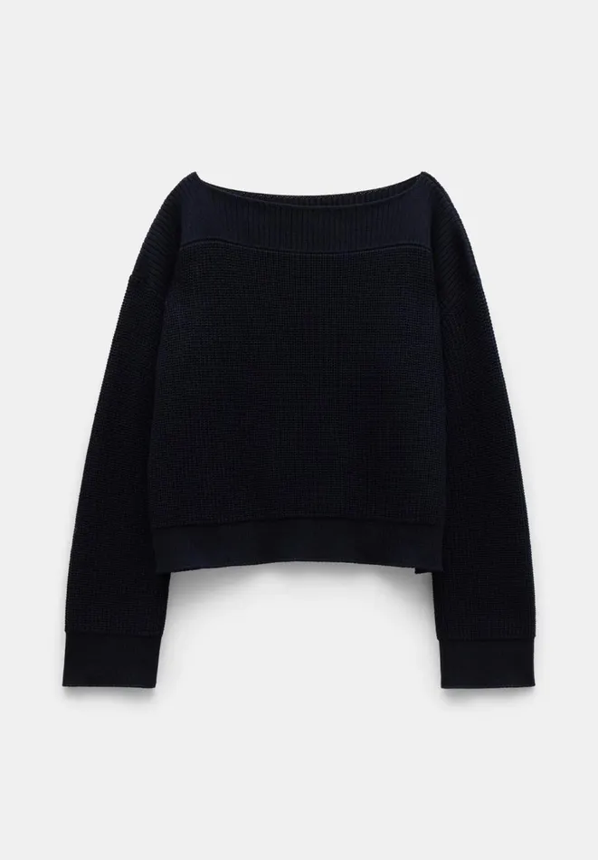 Hush Jumpers and Cardigans Women Aubrey Ribbed Boat Neck Cotton Jumper Navy