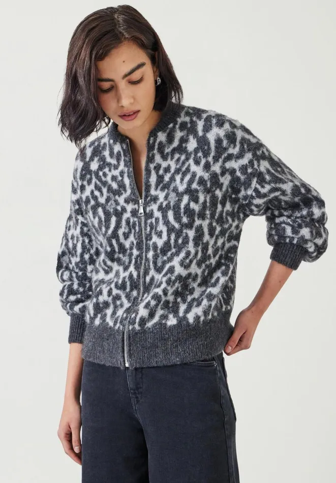 Hush Jumpers and Cardigans Women Susie Brushed Animal Bomber Jacket Grey Mix