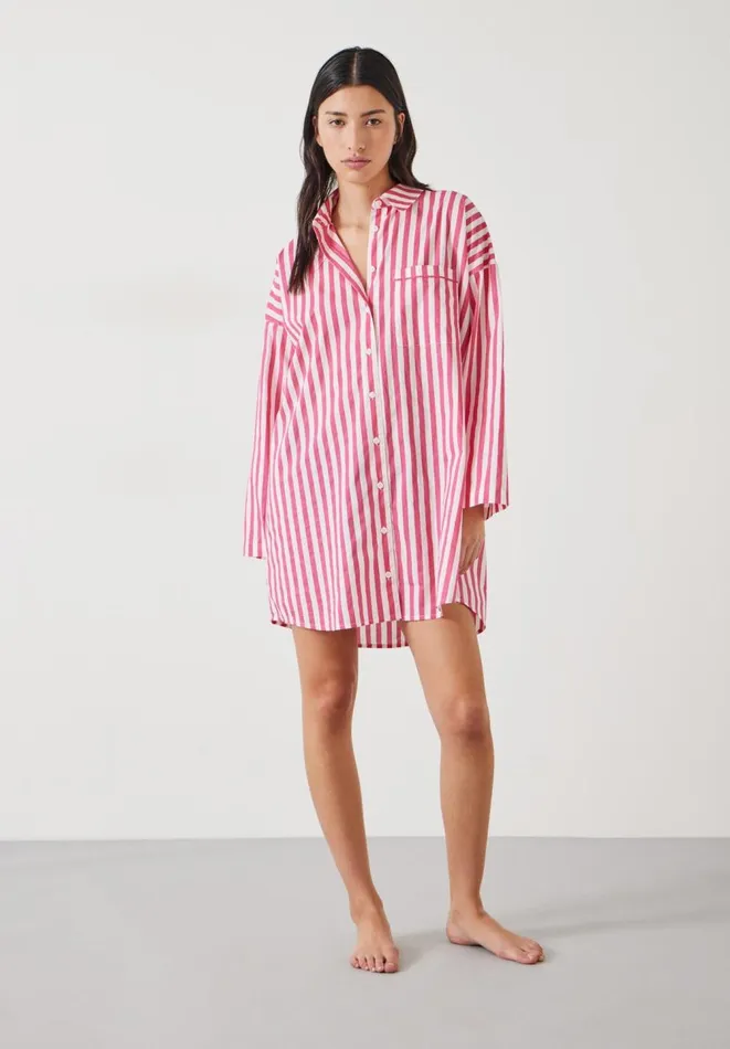 Hush Pyjamas and Nightwear Women Emerson Striped Oversized Nightshirt Fluro Pink White Stripe