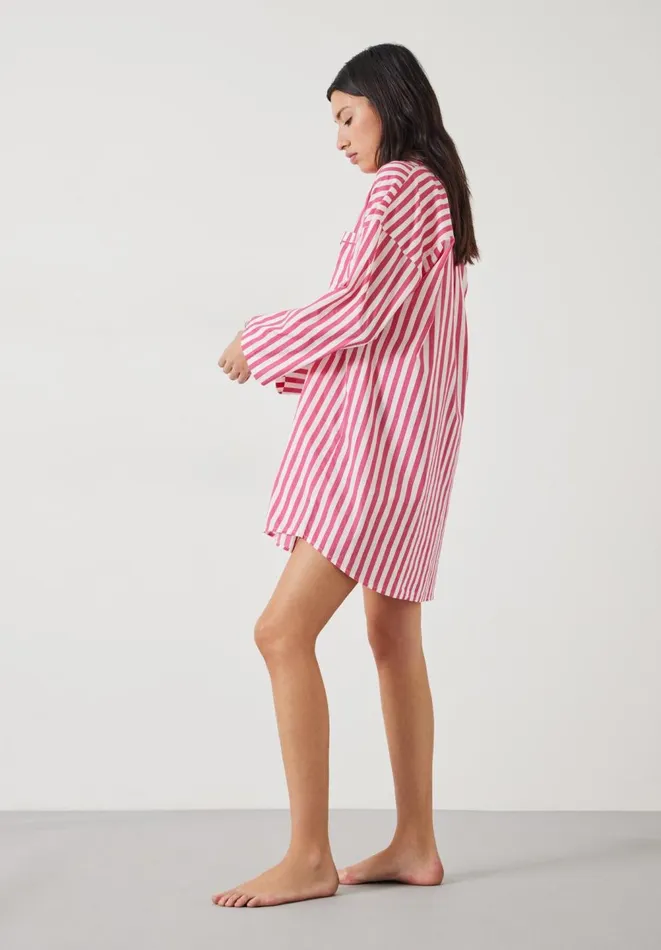 Hush Pyjamas and Nightwear Women Emerson Striped Oversized Nightshirt Fluro Pink White Stripe