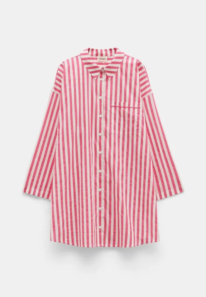 Hush Pyjamas and Nightwear Women Emerson Striped Oversized Nightshirt Fluro Pink White Stripe