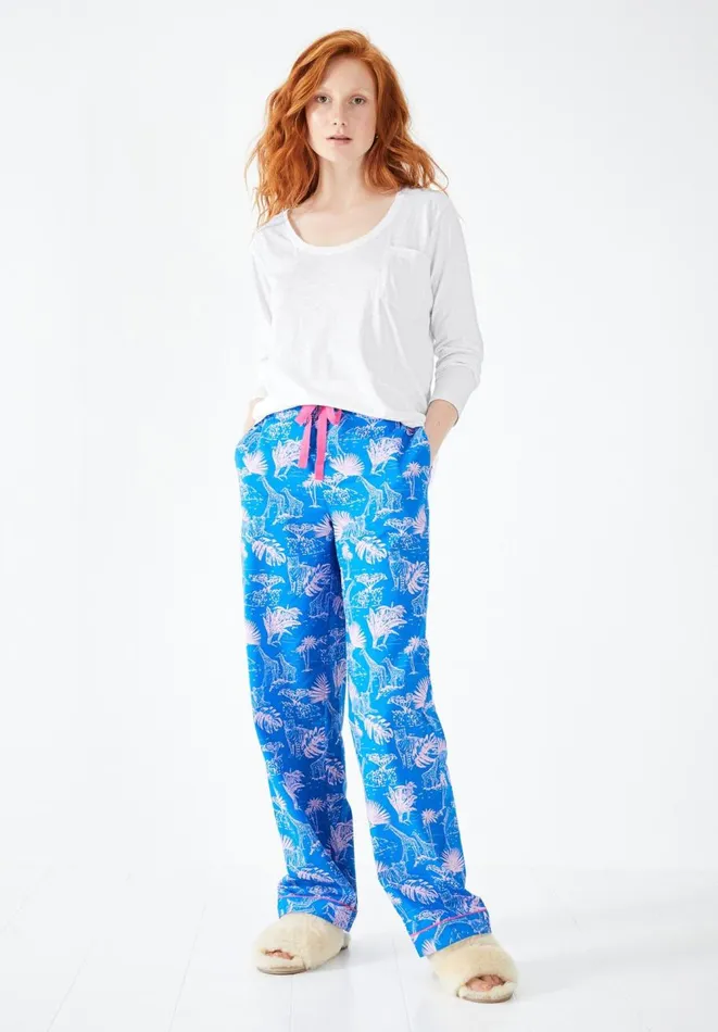 Hush Pyjamas and Nightwear Women Isla Printed Cotton PJ Trousers Savanna Sunset Bluepink
