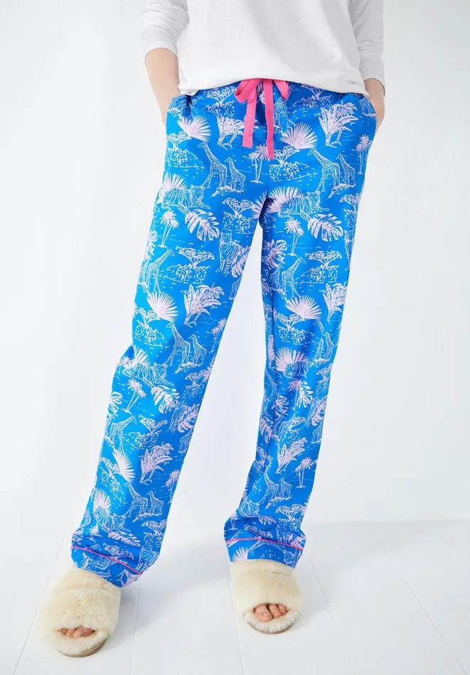 Hush Pyjamas and Nightwear Women Isla Printed Cotton PJ Trousers Savanna Sunset Bluepink