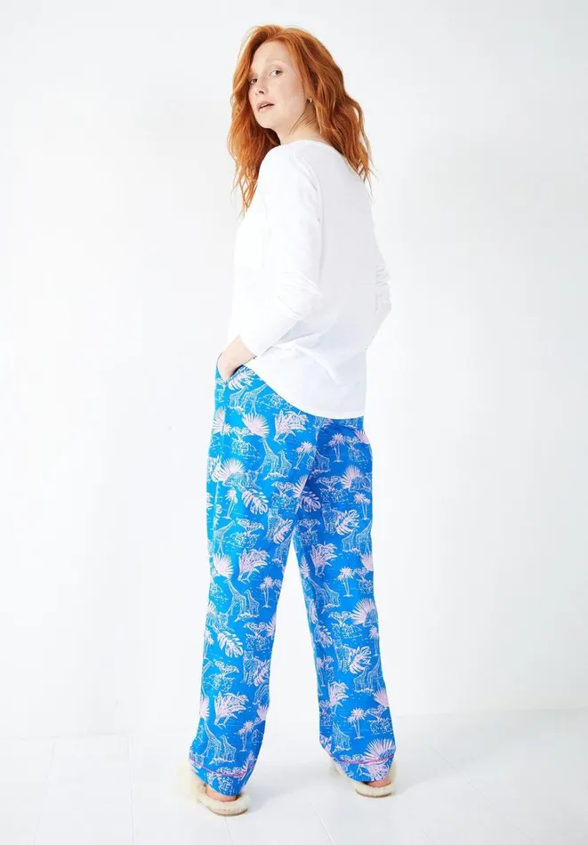 Hush Pyjamas and Nightwear Women Isla Printed Cotton PJ Trousers Savanna Sunset Bluepink
