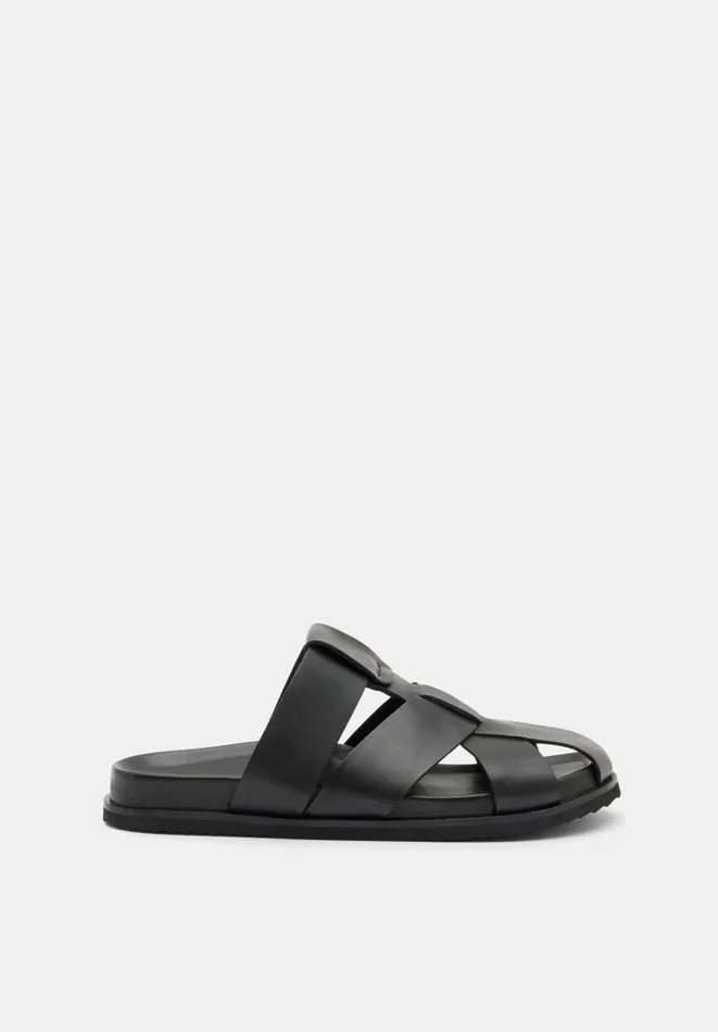 Hush Sandals Women Cora Leather Closed Toe Cage Sandals Black