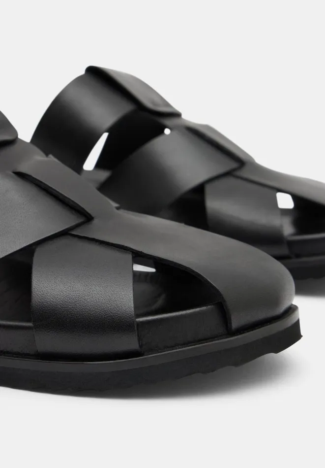 Hush Sandals Women Cora Leather Closed Toe Cage Sandals Black Hush Sandals Women Cora Leather Closed Toe Cage Sandals Black