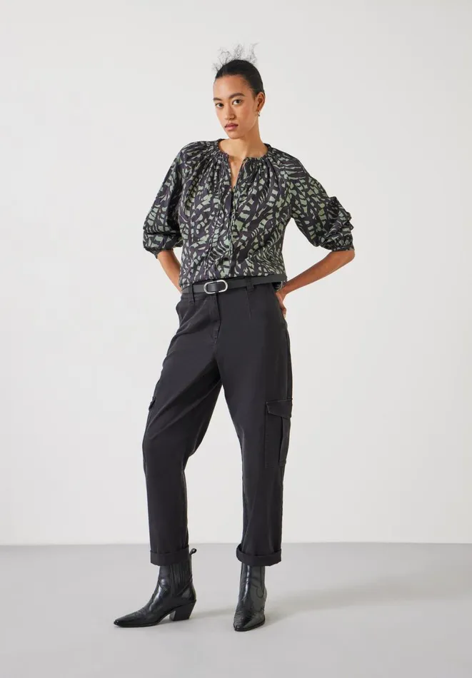 Hush Shirts and Blouses Women Monika Tie Relaxed Cotton Blouse Abstract Boho Charcoal