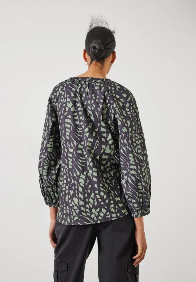 Hush Shirts and Blouses Women Monika Tie Relaxed Cotton Blouse Abstract Boho Charcoal