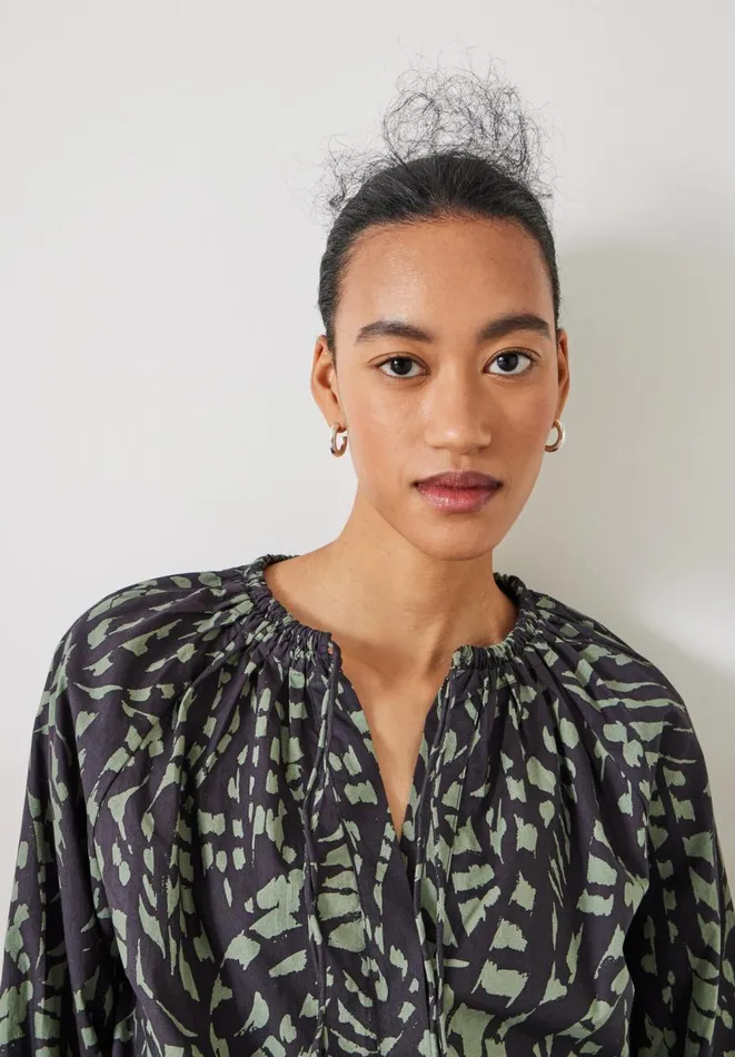Hush Shirts and Blouses Women Monika Tie Relaxed Cotton Blouse Abstract Boho Charcoal