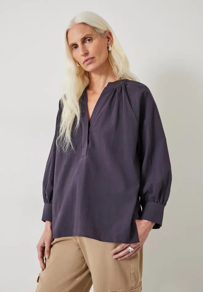 Hush Shirts and Blouses Women Rhea Cotton Relaxed Gather Detail Top Dark Grey
