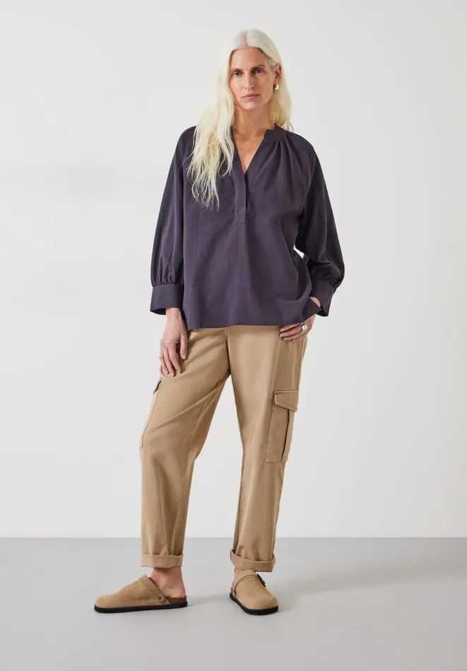 Hush Shirts and Blouses Women Rhea Cotton Relaxed Gather Detail Top Dark Grey Hush Shirts and Blouses Women Rhea Cotton Relaxed Gather Detail Top Dark Grey