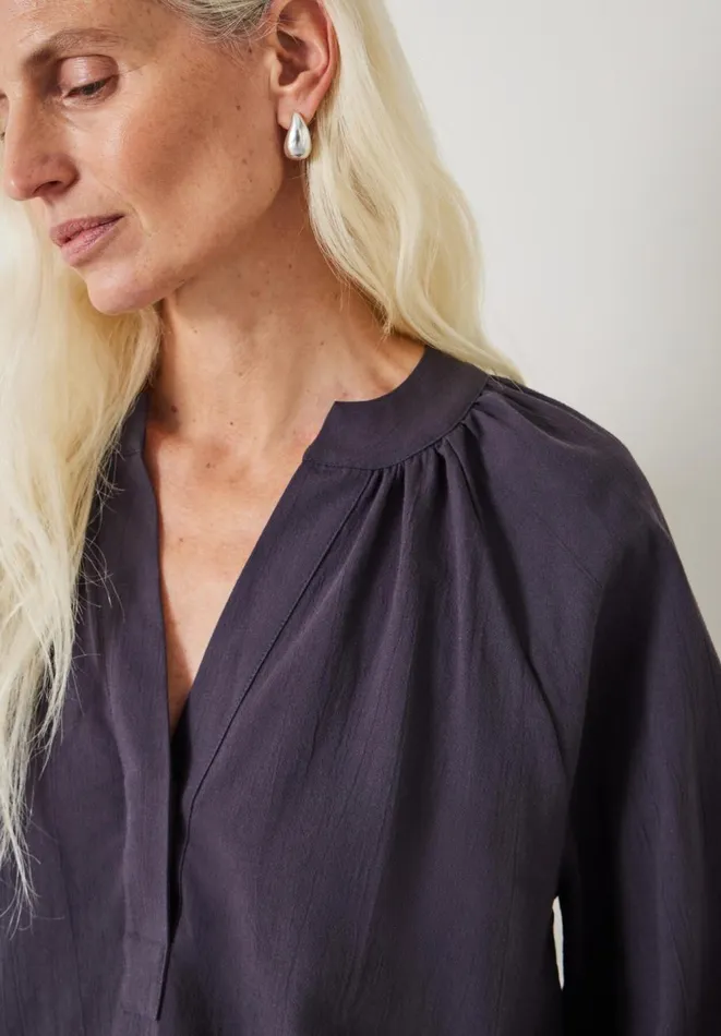 Hush Shirts and Blouses Women Rhea Cotton Relaxed Gather Detail Top Dark Grey Hush Shirts and Blouses Women Rhea Cotton Relaxed Gather Detail Top Dark Grey