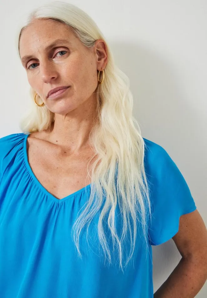 Hush Shirts and Blouses Women Sian Gathered V Neck Top Bright Blue Hush Shirts and Blouses Women Sian Gathered V Neck Top Bright Blue