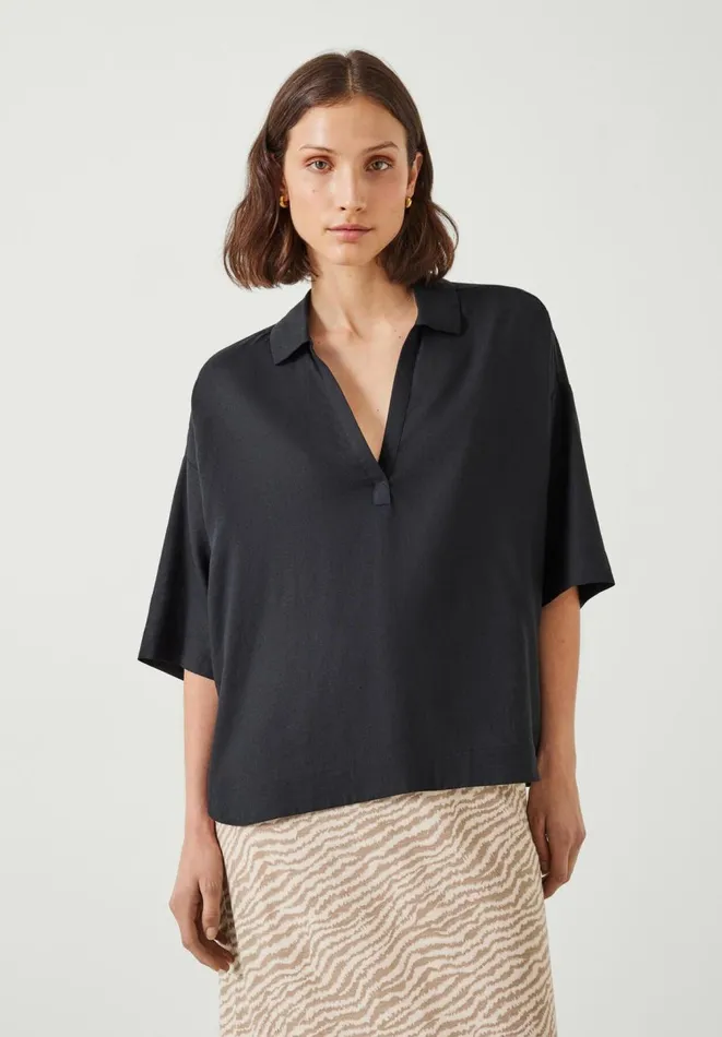 Hush Shirts and Blouses Women Zia Linen Polo Shirt Washed Black