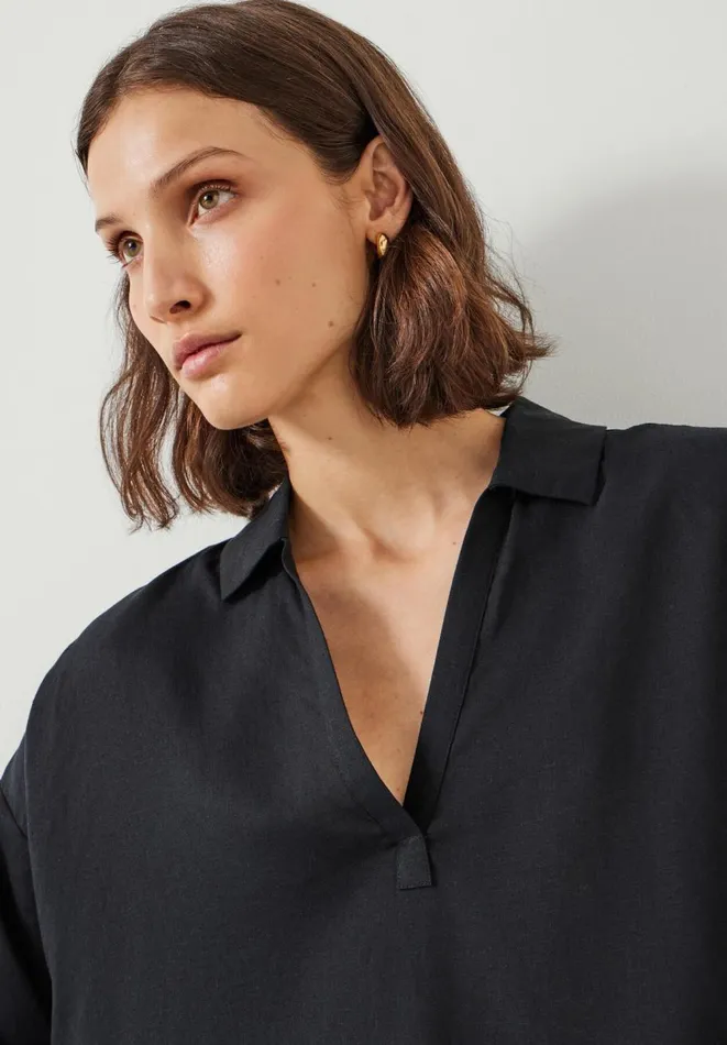 Hush Shirts and Blouses Women Zia Linen Polo Shirt Washed Black Hush Shirts and Blouses Women Zia Linen Polo Shirt Washed Black