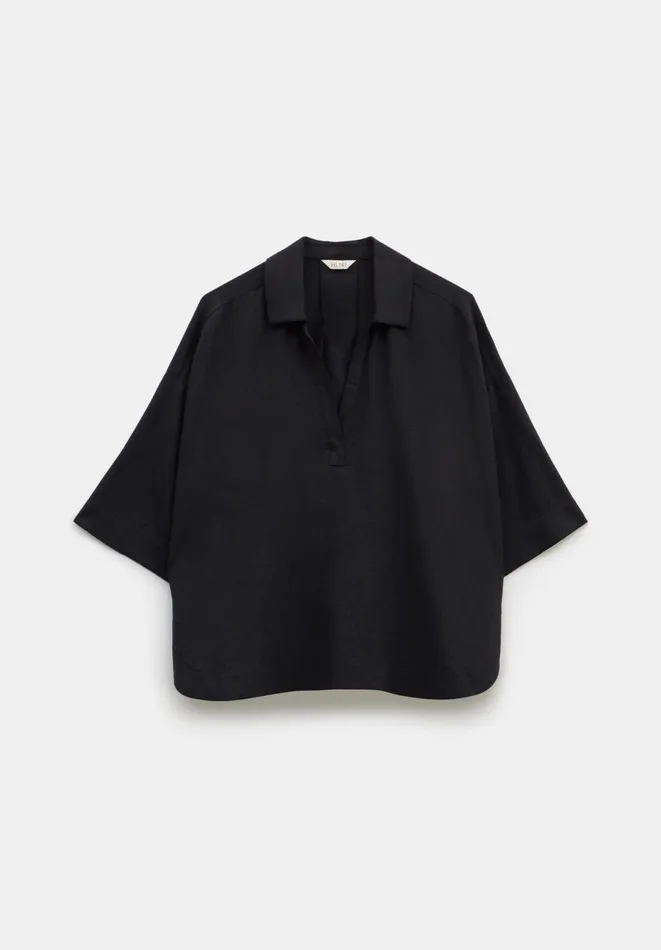Hush Shirts and Blouses Women Zia Linen Polo Shirt Washed Black Hush Shirts and Blouses Women Zia Linen Polo Shirt Washed Black