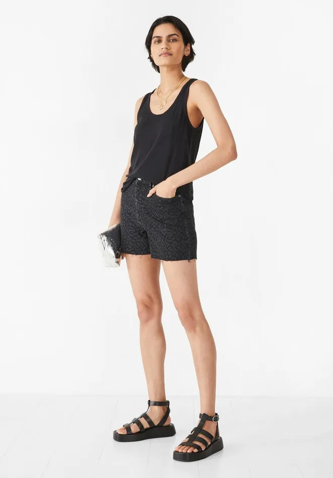 Hush Shorts Women Miles Printed Denim Shorts Washed Black