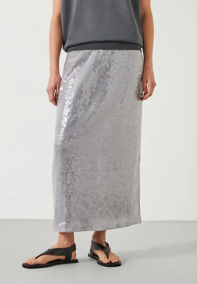 Hush Skirts Women Anais Sheer Sequin Midi Skirt Opal Grey Hush Skirts Women Anais Sheer Sequin Midi Skirt Opal Grey