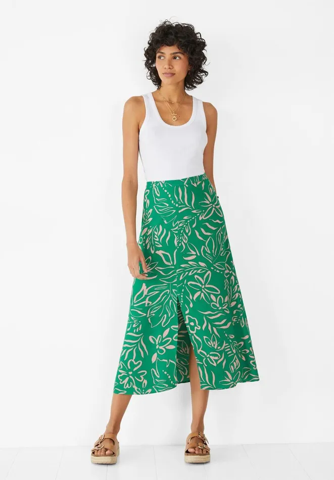 Hush Skirts Women Brea Midi Skirt Painted Tropical Flower Green