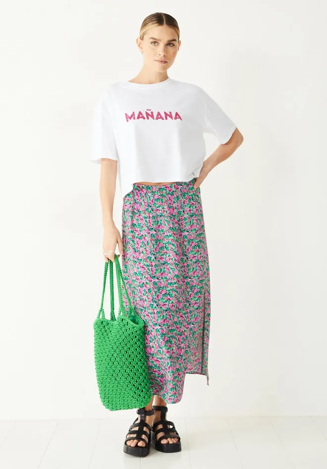 Hush Skirts Women Tammy Midi Skirt Watercolour Floral Pinkgreen