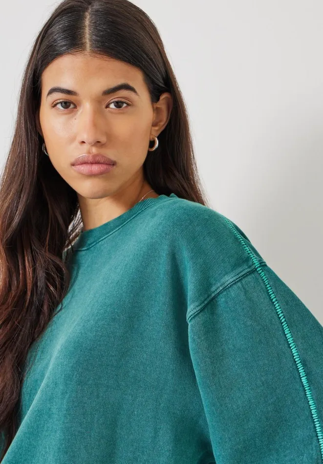 Hush Sweatshirts and Hoodies Women Contrast Stitch Sweatshirt Deep Aqua