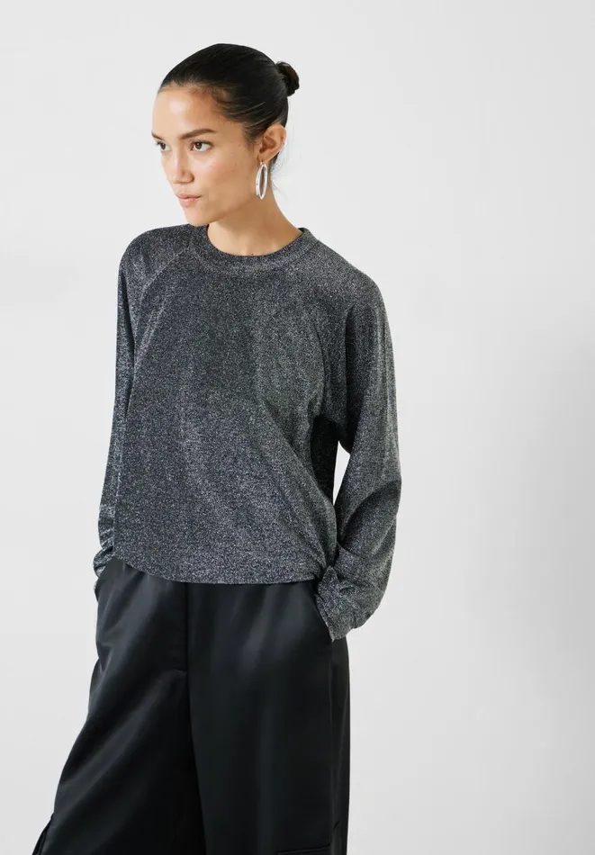 Hush Tops and Tshirts Women Darcy Raglan Sleeve Sparkle Sweatshirt Silver Lurex