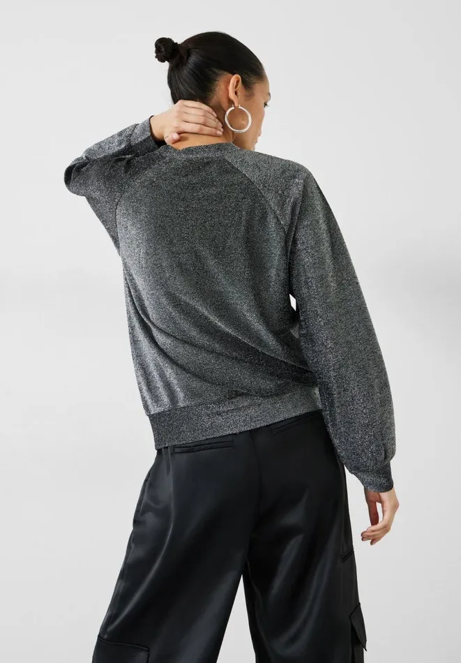Hush Tops and Tshirts Women Darcy Raglan Sleeve Sparkle Sweatshirt Silver Lurex