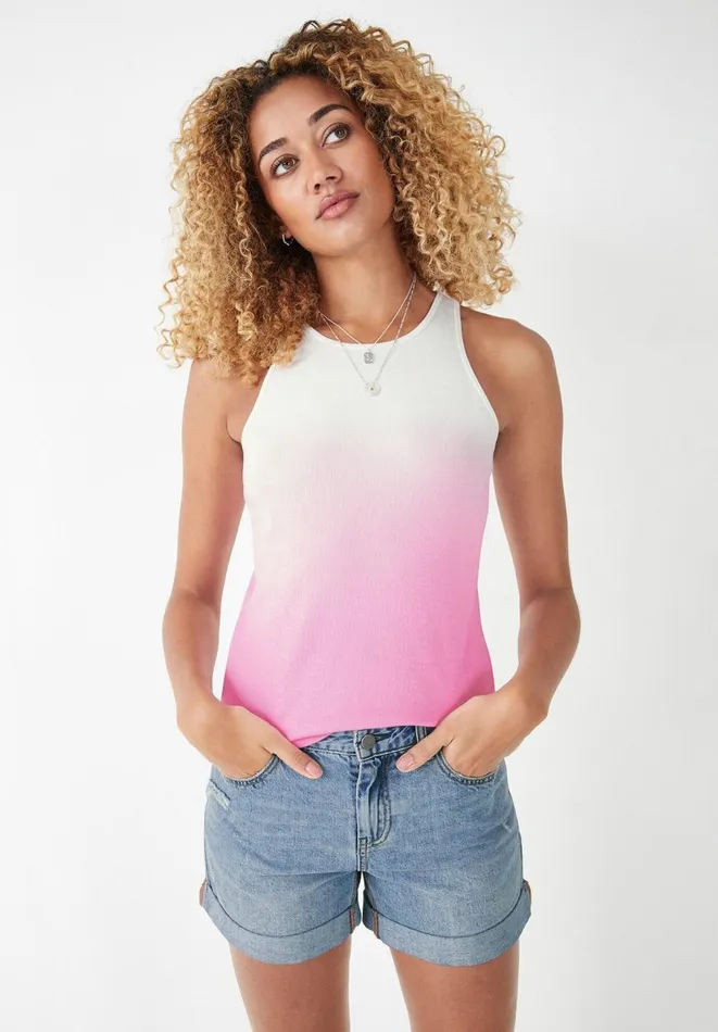 Hush Tops and Tshirts Women Dip Dye Racerback Vest Pinkwhite Ombre