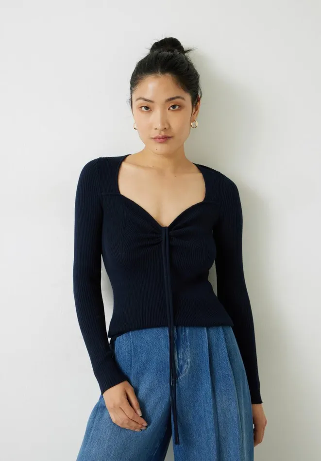 Hush Tops and Tshirts Women Ellen Ruched Halter Neck Knitted Top Midnight Navy