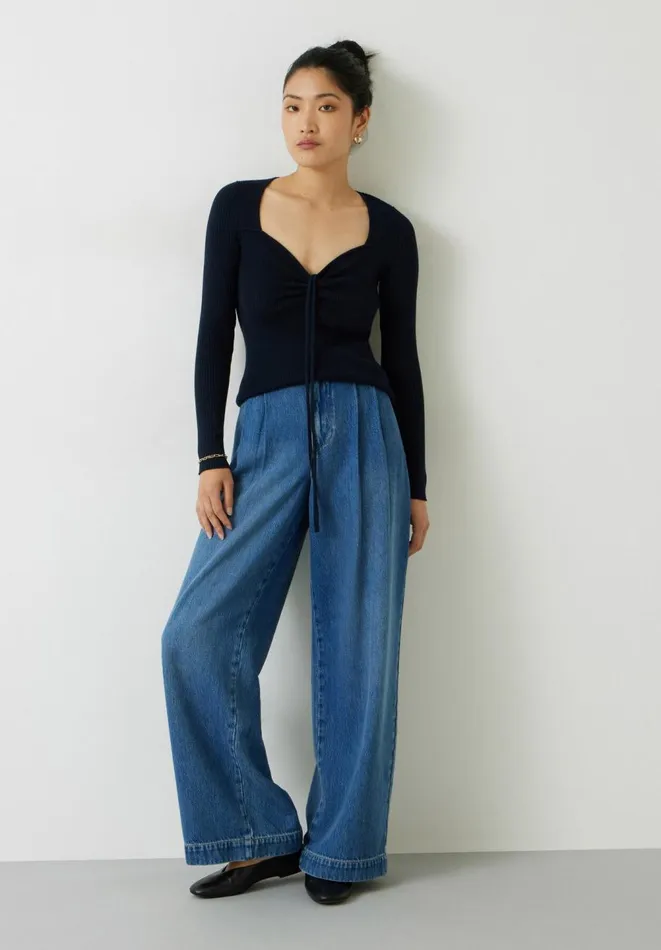 Hush Tops and Tshirts Women Ellen Ruched Halter Neck Knitted Top Midnight Navy