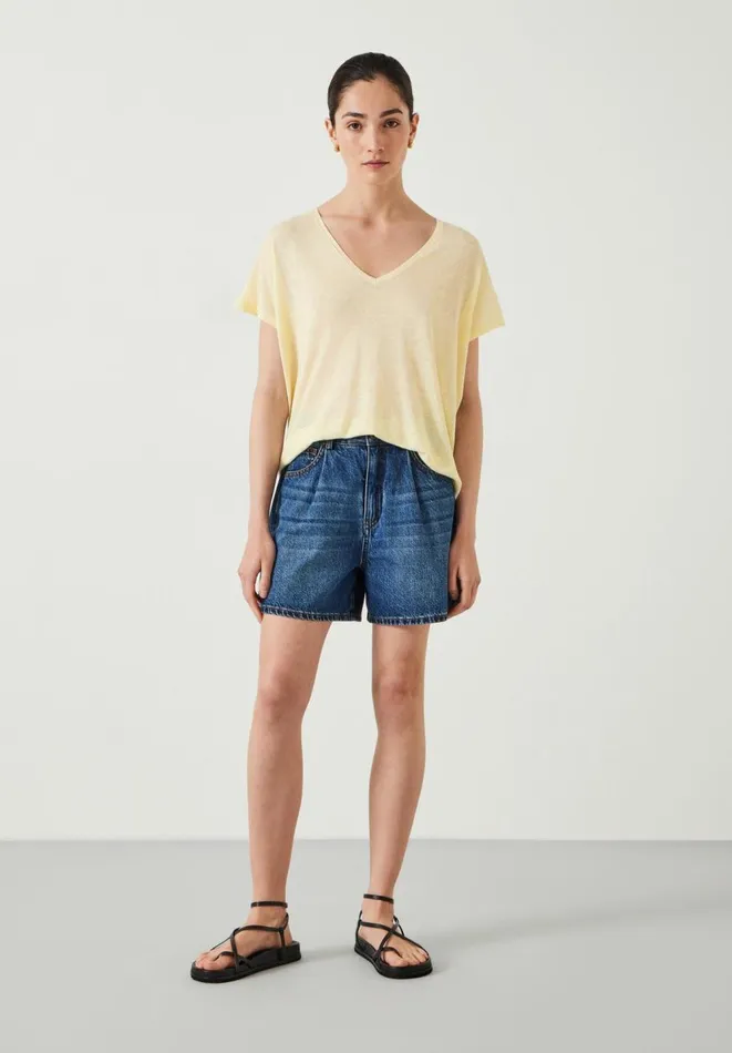Hush Tops and Tshirts Women Emmerline Linen Blend Knitted Top Pale Yellow