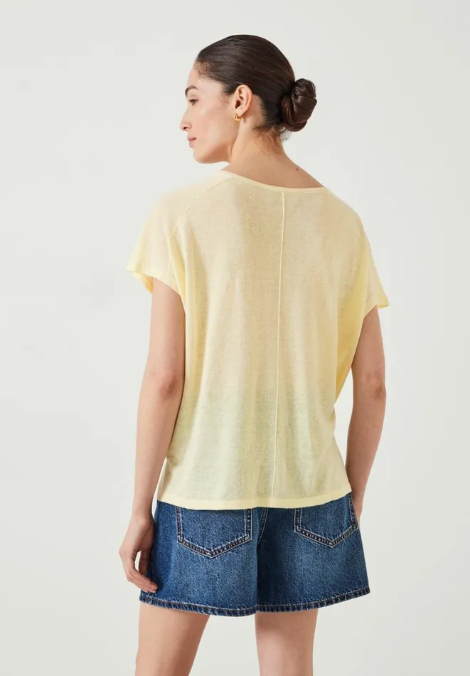 Hush Tops and Tshirts Women Emmerline Linen Blend Knitted Top Pale Yellow