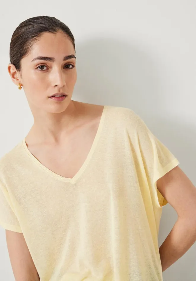 Hush Tops and Tshirts Women Emmerline Linen Blend Knitted Top Pale Yellow
