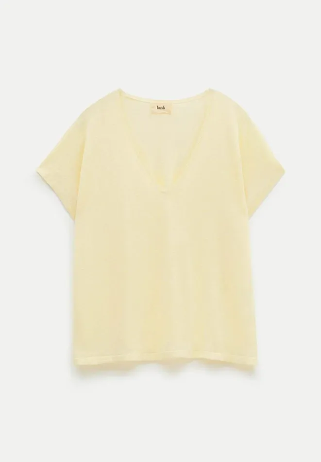 Hush Tops and Tshirts Women Emmerline Linen Blend Knitted Top Pale Yellow