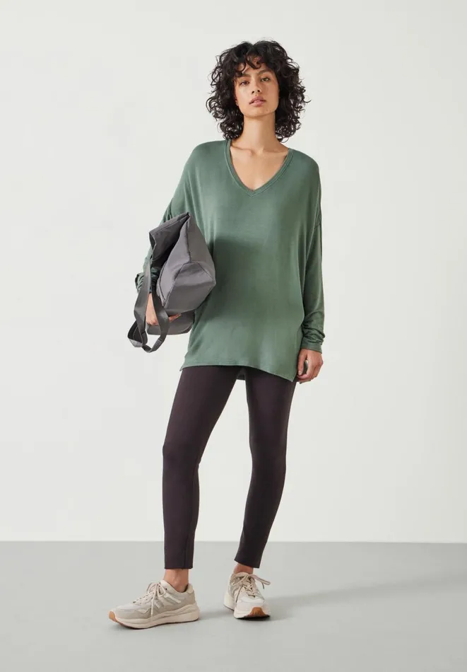 Hush Tops and Tshirts Women Gillian Wide Jersey V Neck Top Khaki