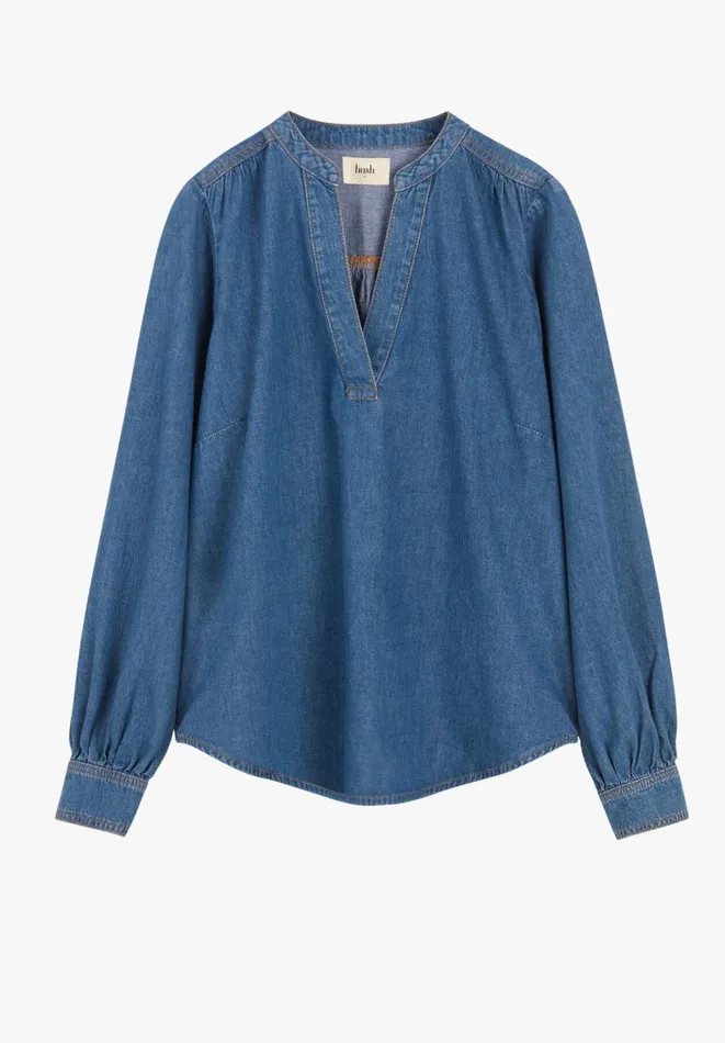 Hush Tops and Tshirts Women Jennie Denim Top Authentic Blue Wash Hush Tops and Tshirts Women Jennie Denim Top Authentic Blue Wash