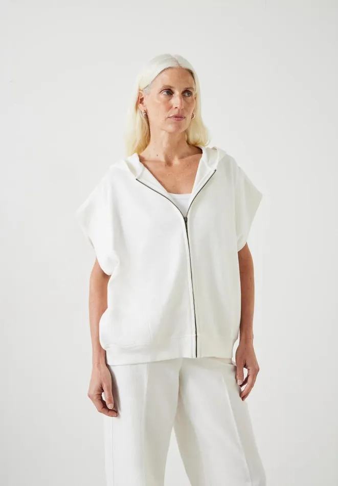 Hush Tops and Tshirts Women Kiki Oversized Sleeveless Zip Hoodie White
