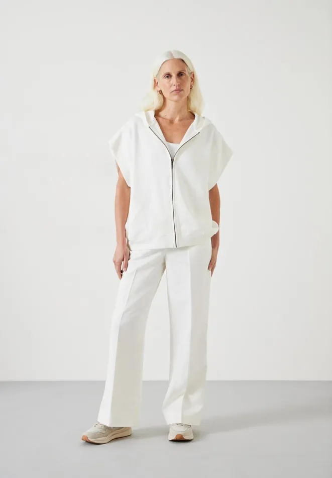 Hush Tops and Tshirts Women Kiki Oversized Sleeveless Zip Hoodie White Hush Tops and Tshirts Women Kiki Oversized Sleeveless Zip Hoodie White