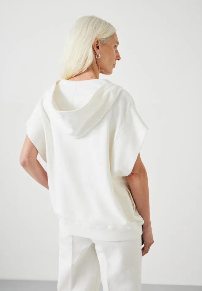 Hush Tops and Tshirts Women Kiki Oversized Sleeveless Zip Hoodie White Hush Tops and Tshirts Women Kiki Oversized Sleeveless Zip Hoodie White