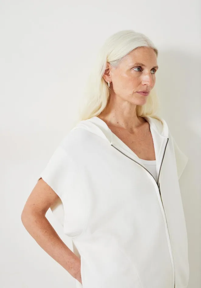 Hush Tops and Tshirts Women Kiki Oversized Sleeveless Zip Hoodie White Hush Tops and Tshirts Women Kiki Oversized Sleeveless Zip Hoodie White