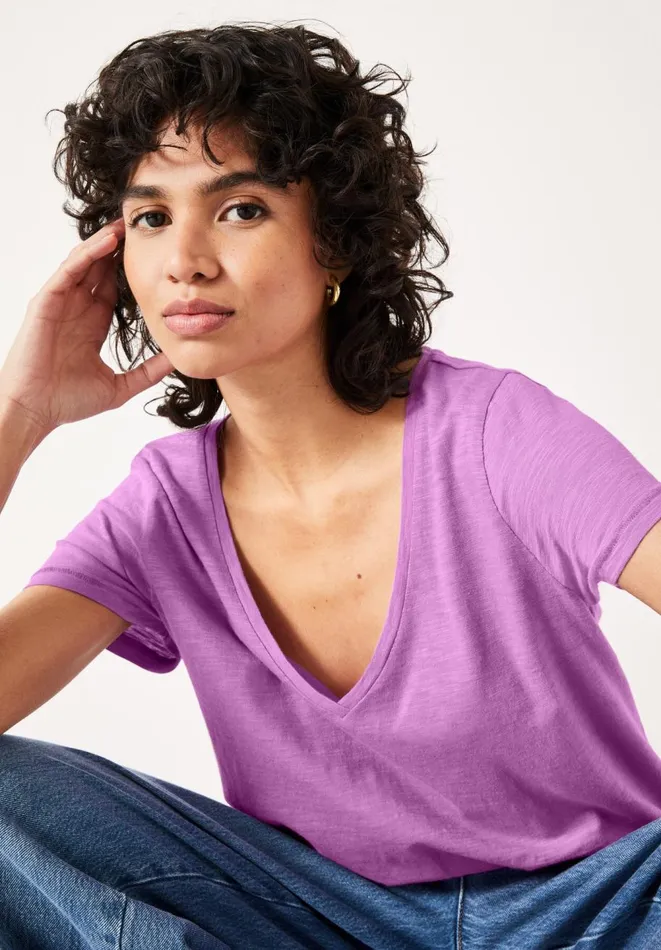 Hush Tops and Tshirts Women Slim VNeck TShirt Mid Purple