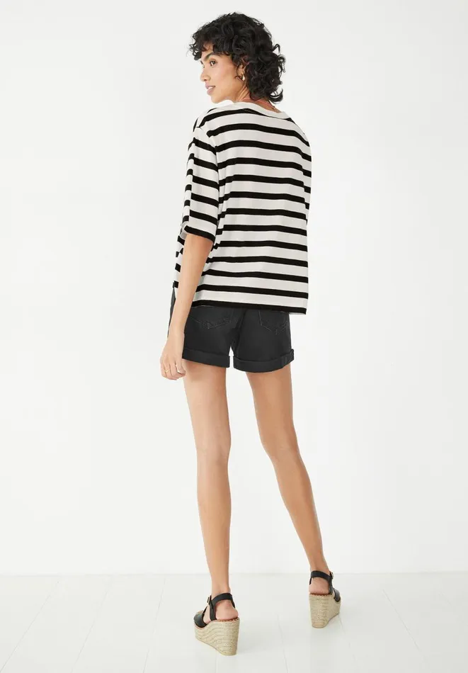 Hush Tops and Tshirts Women Striped Boxy TShirt White Black Hush Tops and Tshirts Women Striped Boxy TShirt White Black