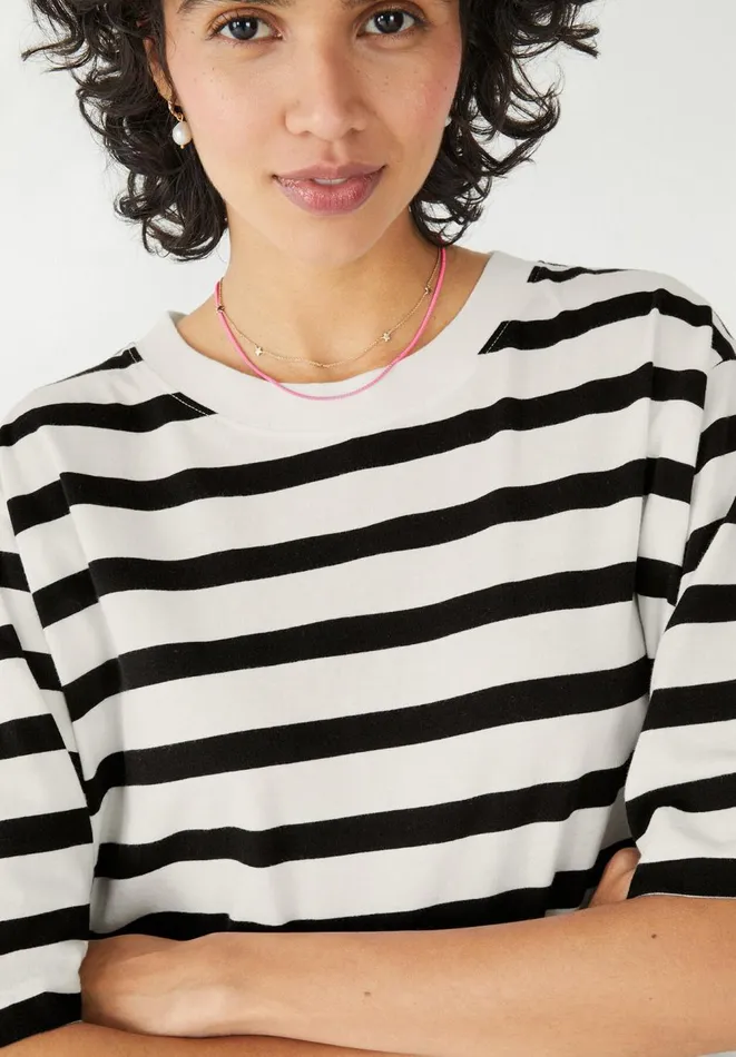 Hush Tops and Tshirts Women Striped Boxy TShirt White Black Hush Tops and Tshirts Women Striped Boxy TShirt White Black