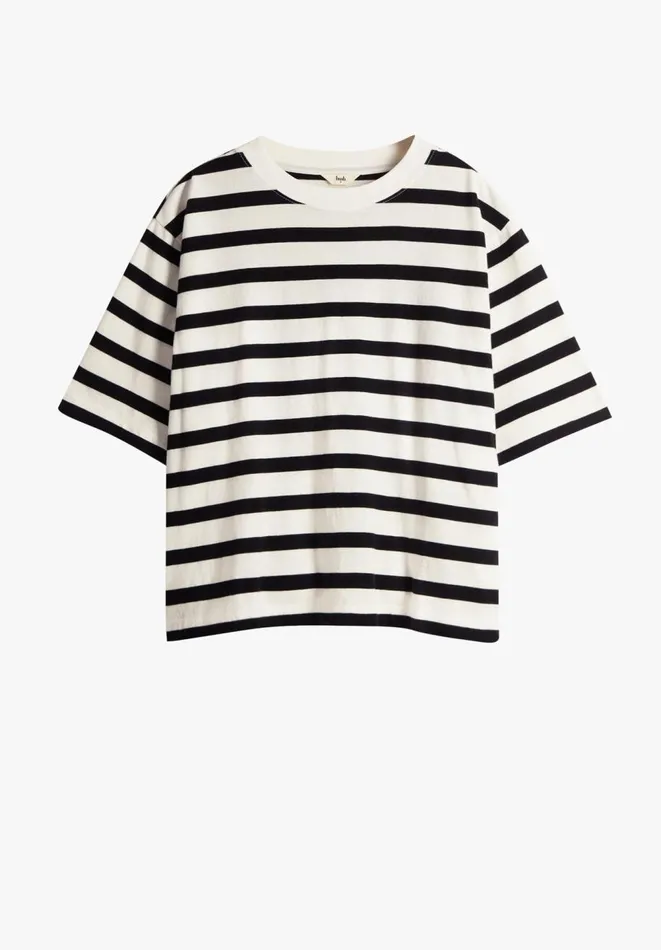 Hush Tops and Tshirts Women Striped Boxy TShirt White Black Hush Tops and Tshirts Women Striped Boxy TShirt White Black