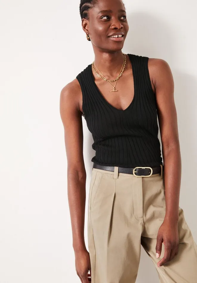 Hush Tops and Tshirts Women Suri Knitted Rib Vest Top Black