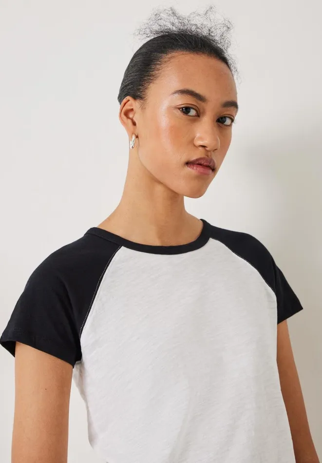 Hush Tops and Tshirts Women Tammy Contrast Raglan Slim Fit TShirt Black Brillian White Hush Tops and Tshirts Women Tammy Contrast Raglan Slim Fit TShirt Black Brillian White
